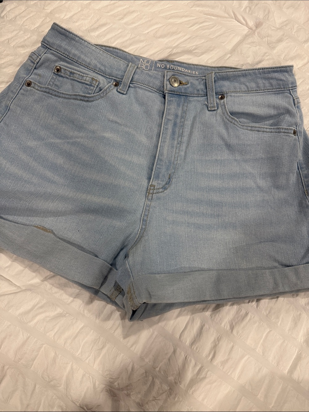 No Boundaries Light Blue Rolled Hem Denim Shorts